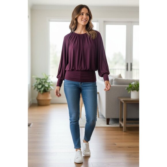 Express Deep Purple Buttery-Soft Dolman Long Sleeves Blouson Top Shirt Size S/P - Picture 7 of 7